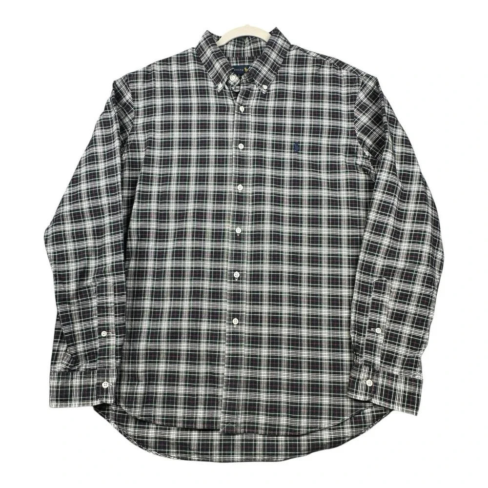 Polo Ralph Lauren Shirt Men XL Green White Black Red Tartan Plaid Classic Preppy